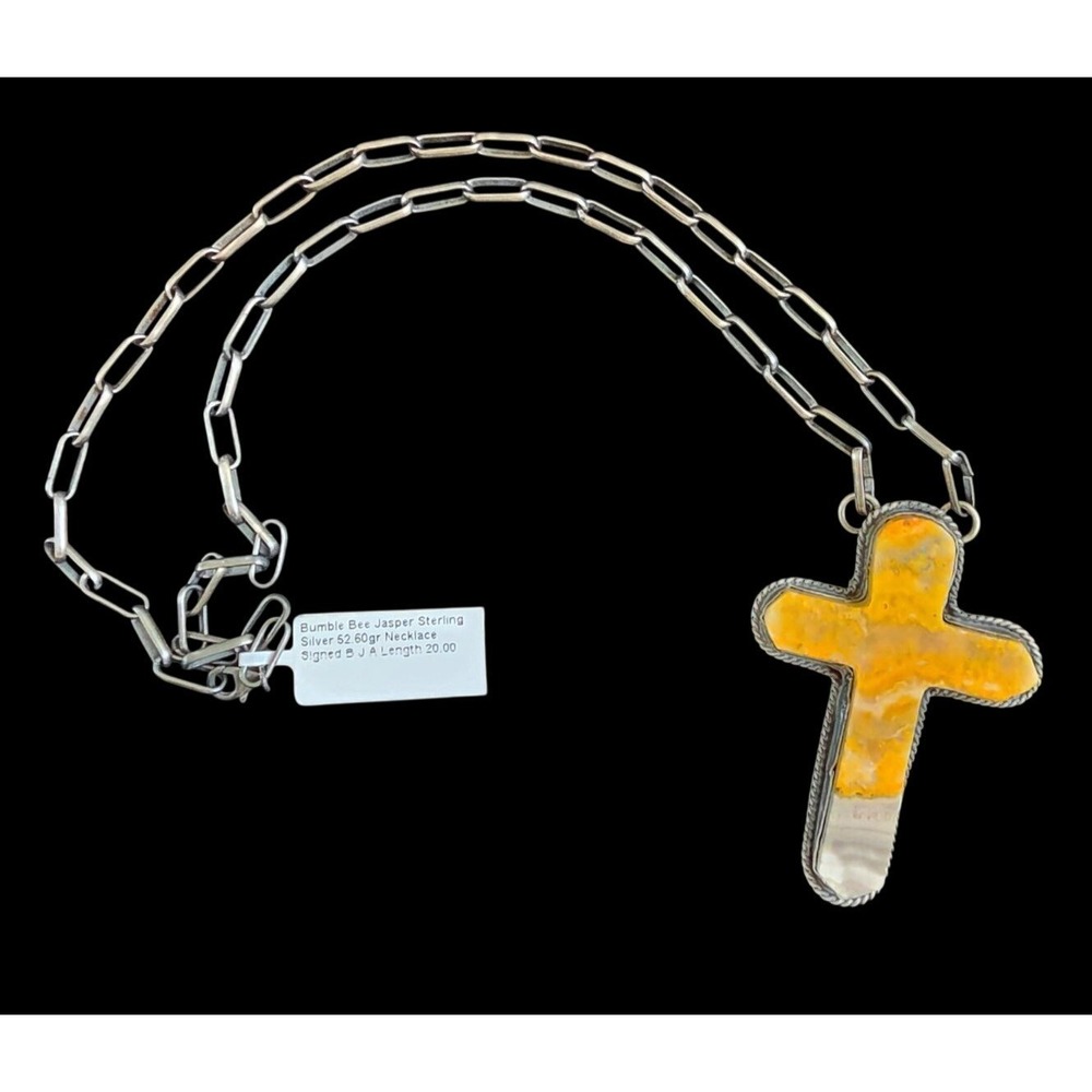 Boyd Ashley Bumblebee Jasper Sterling Silver Cross Necklace 20" Chain Signed BJA